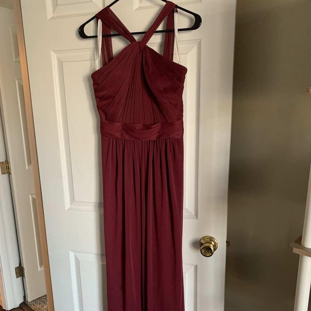 Maroon burgundy long bridesmaid dress
